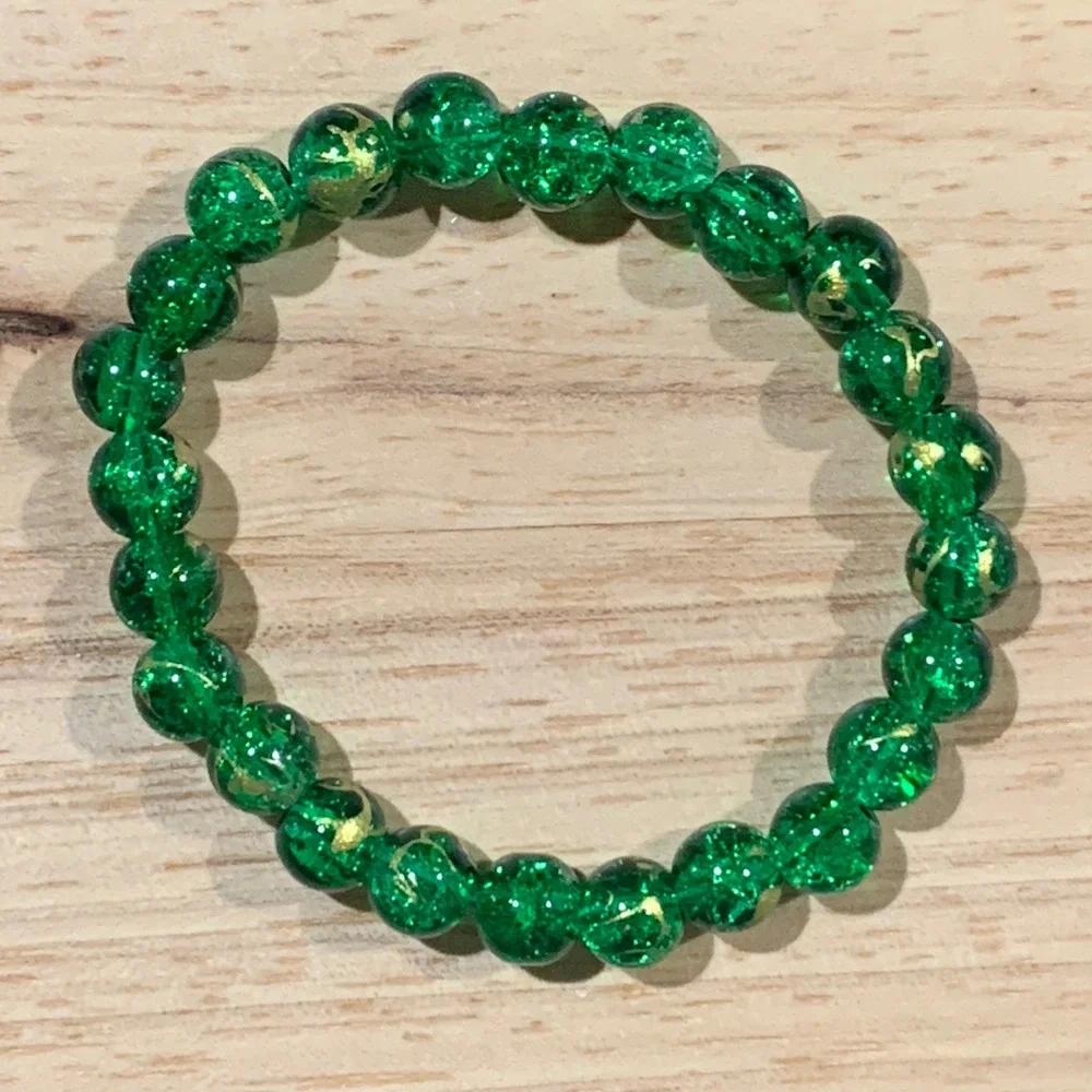Handmade Beaded Bracelet Women Christmas Red Green Clear Gold Foil Holiday Set
